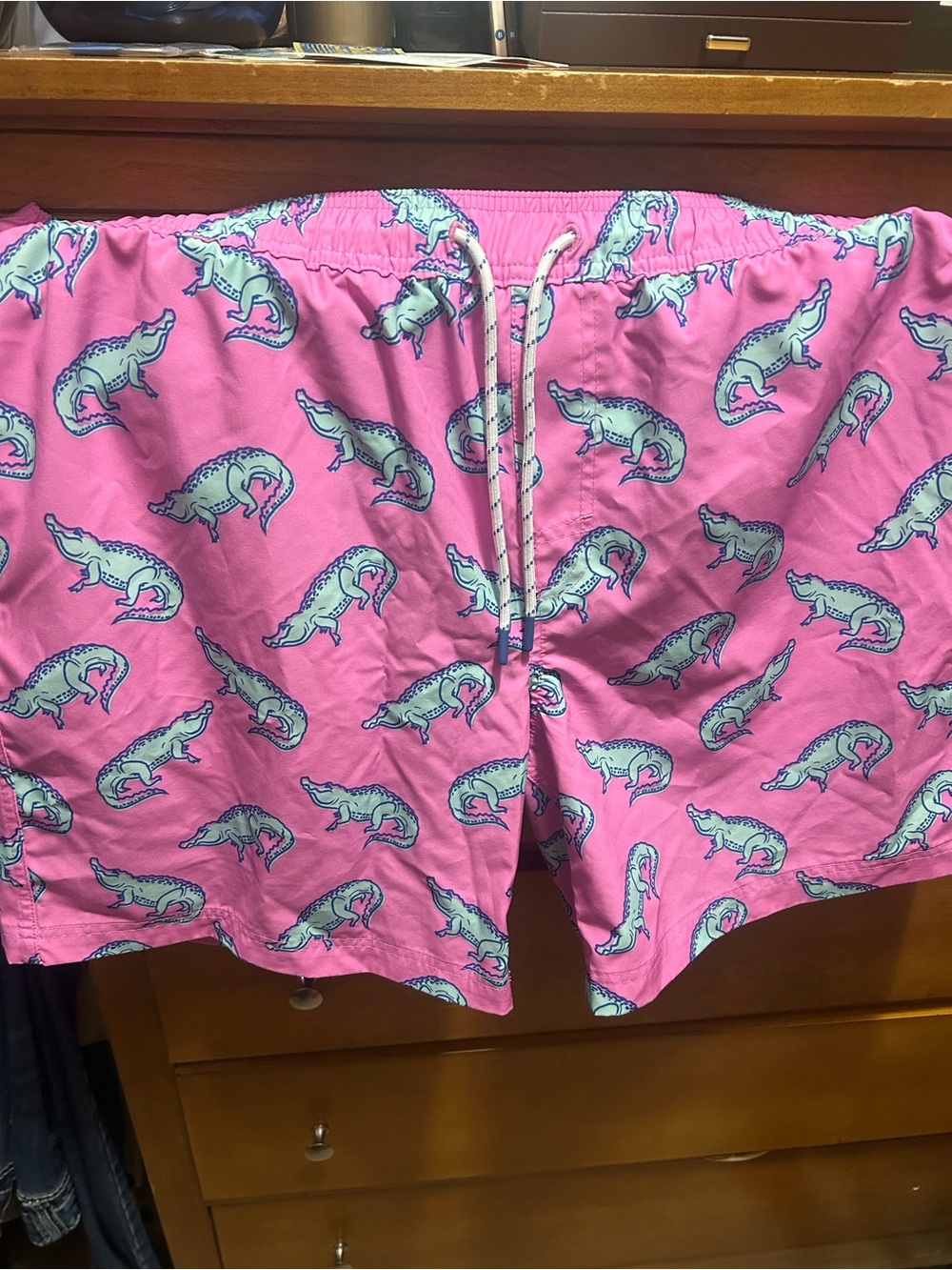 Member's Mark Pink Swim Trunks with Mint Alligator Print XL